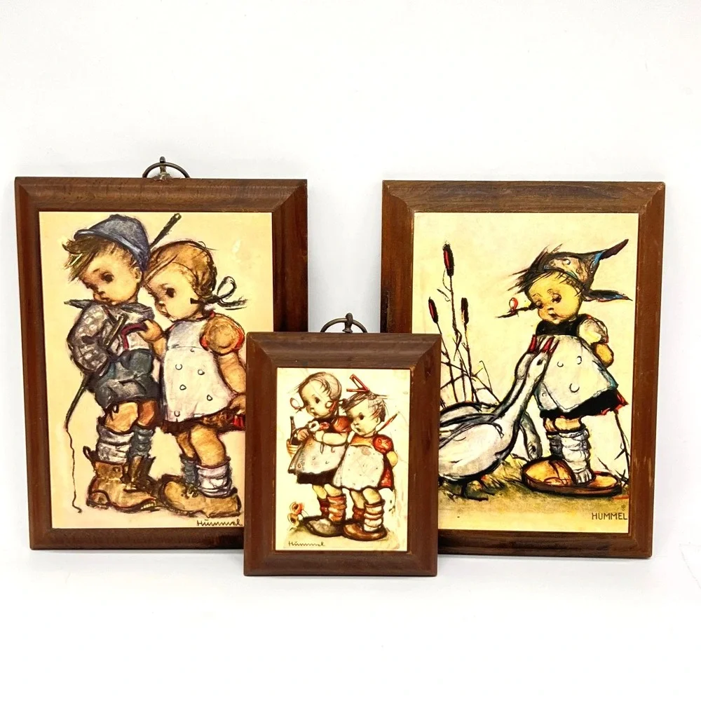 Vintage Hummel Wood Wall Plaques Lot of 3 Hanging Wall Art Boy and Girl Panels - Picture 1 of 16